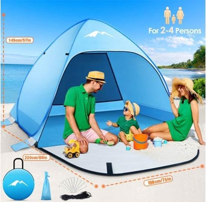 Tente de plage pliable PUREBOX pour 2 à 4 personnes, grande tente légère avec porte zippée, protection UV 50+, idéale pour les barbecues et la randonnée.